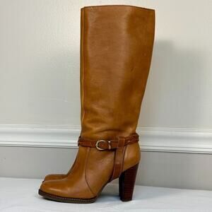 Banana Republic Knee High Brown Leather Heeled Boots Buckle Strap Size 7.5